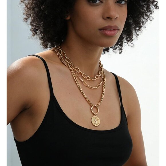 Vintage Gold Layered Necklaces for Women Trendy, Chunky Cuban Link Paperclip Cha - Picture 5 of 9